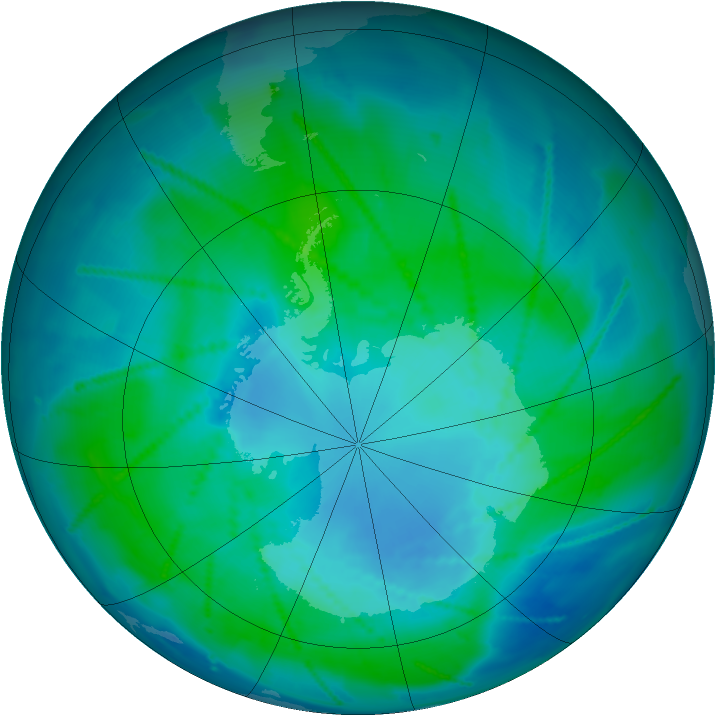 Antarctic ozone map for 03 February 2011